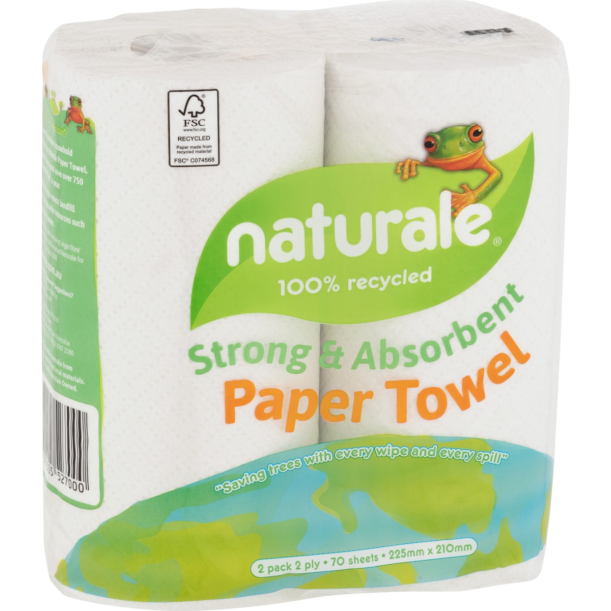 Naturale 100% Recycled Paper Towel 2 Ply 140 Sheets 2 Pack