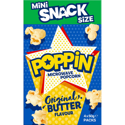 Poppin Microwave Popcorn Butter Mini Snack Size 50g X 4 Pack