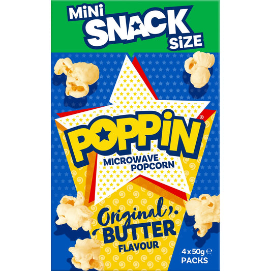 Poppin Microwave Popcorn Butter Mini Snack Size 50g X 4 Pack