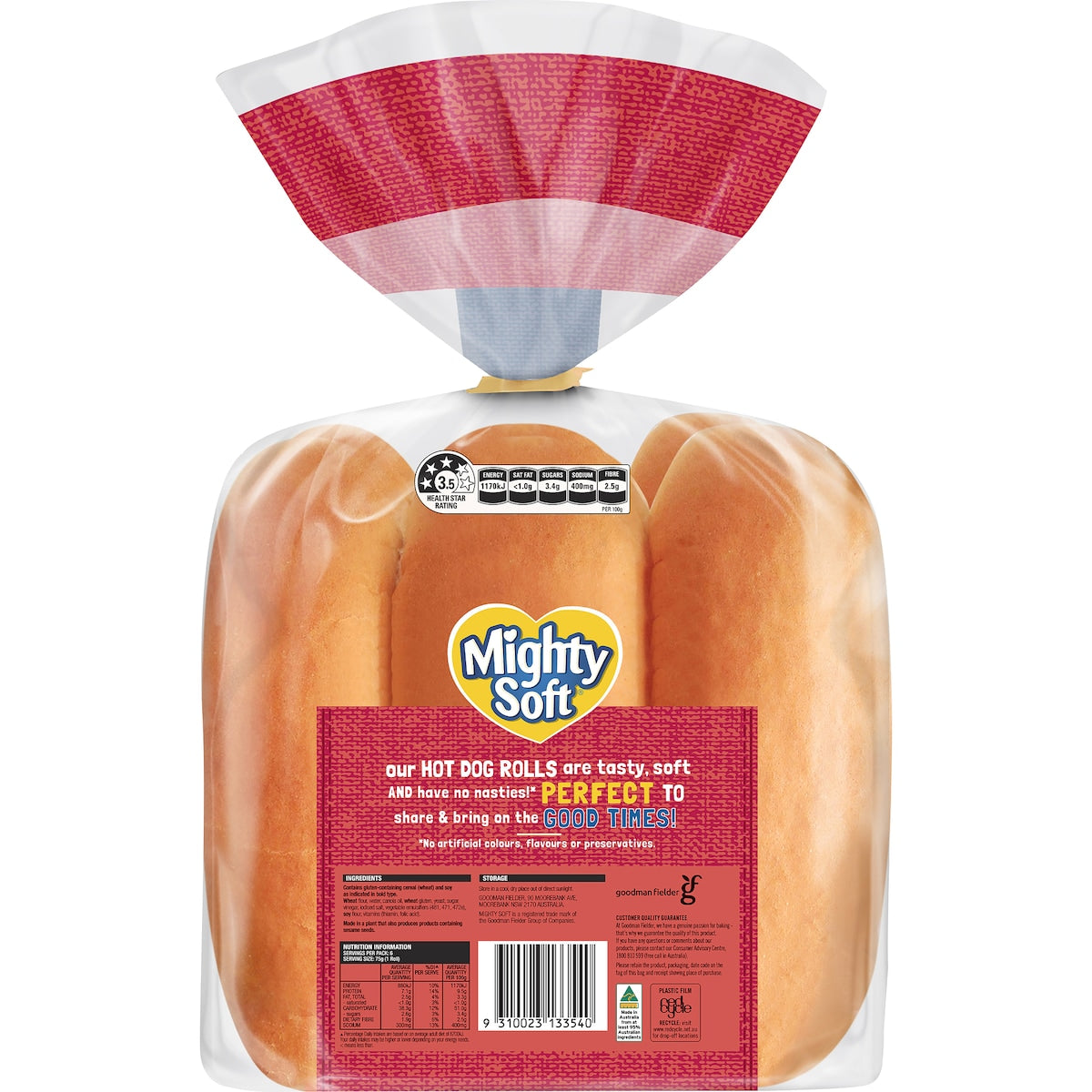 Mighty Soft Bread Rolls Hot Dog 6 Pack