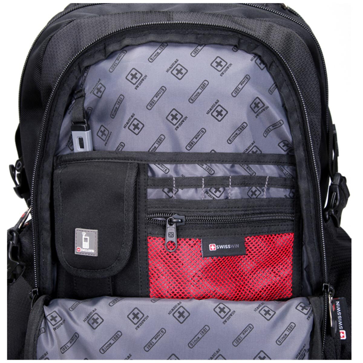 Swisswin Laptop Backpack SW9801 Black Weather Resistant 37L