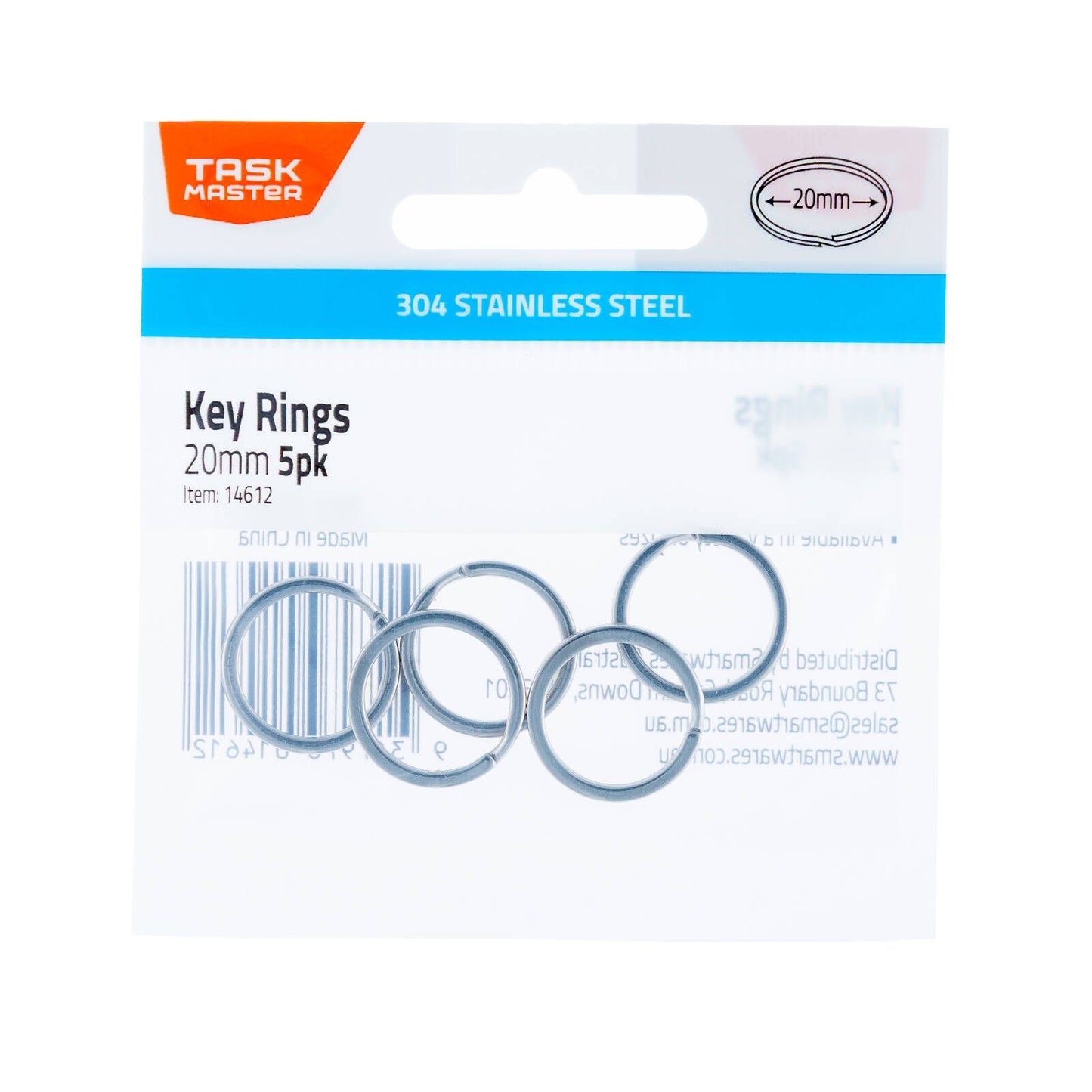 Taskmaster Stainless Steel Key Ring - 20mm - 5 Pack