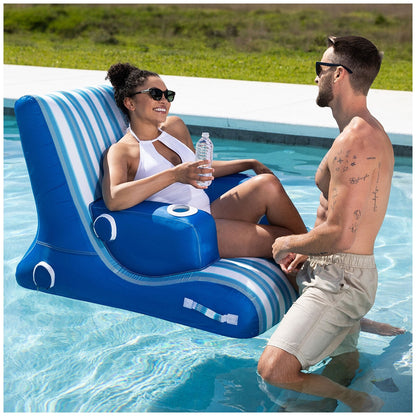 Aqua Pool And Patio Lounge - Oversized In-Pool & Poolside Chair, Aqua Lux Fabric, Drink Holders, Self-Draining Base