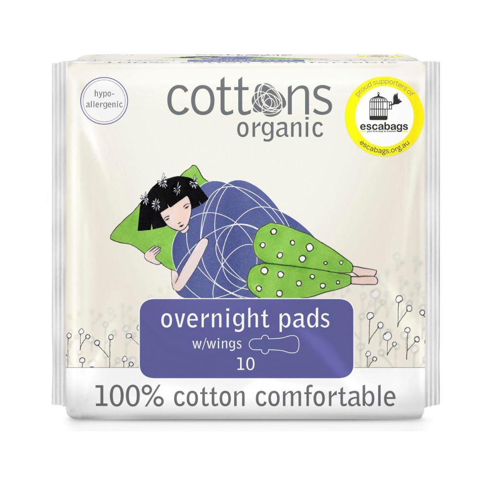 Cottons Organic Overnight Pads - 10 pack