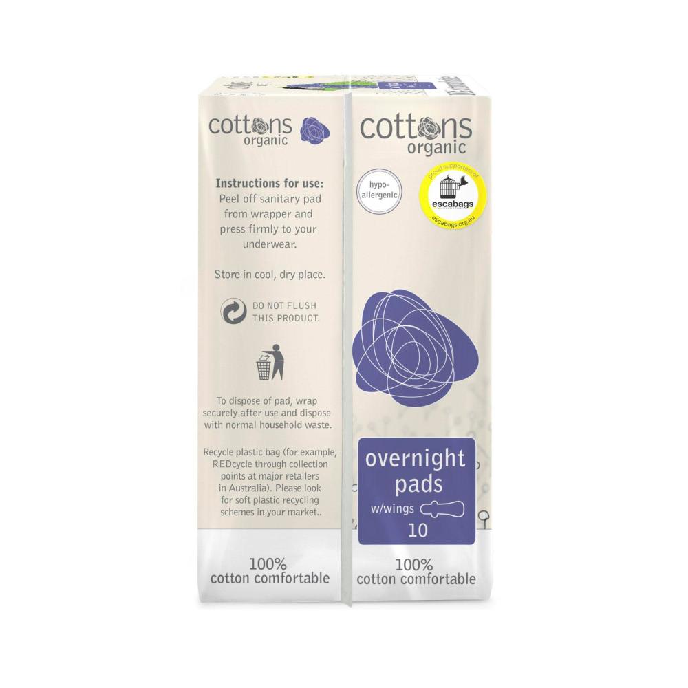 Cottons Organic Overnight Pads - 10 pack
