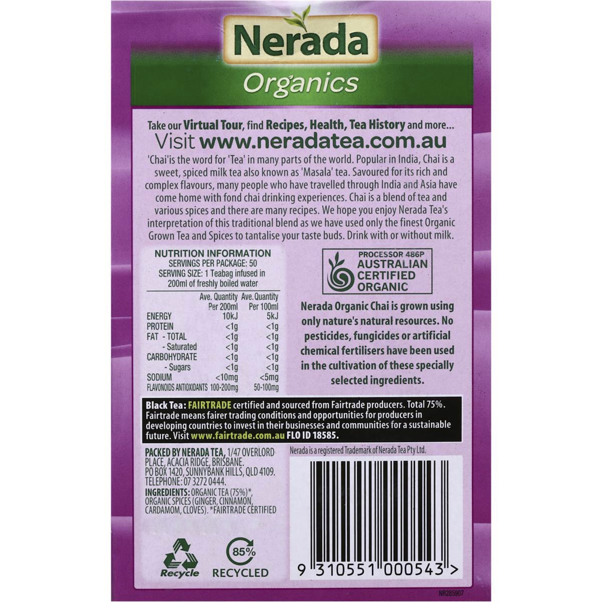 Nerada Organic Chai Tea 50 Pack