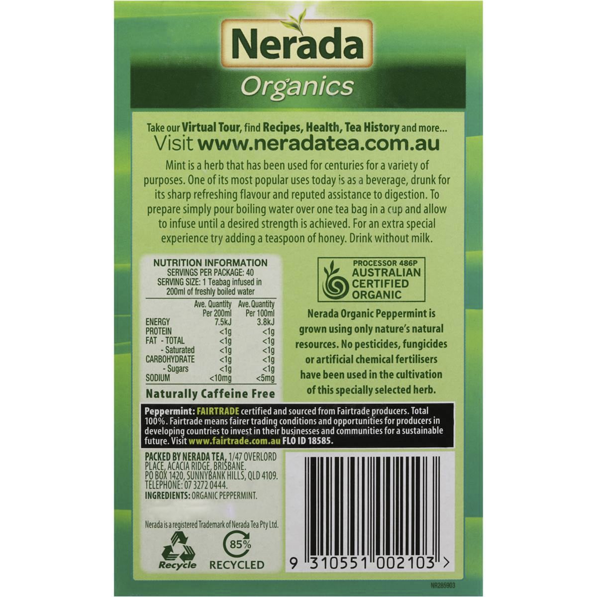 Nerada Organic Peppermint Tea Bags 40 Pack