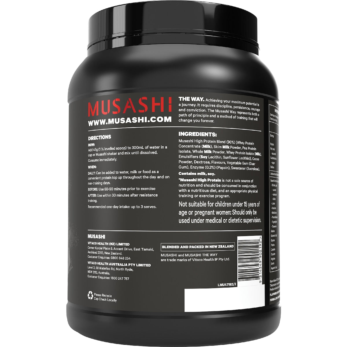 Musashi High Protein Powder Chocolate Milkshake, 20 Serves, 900g