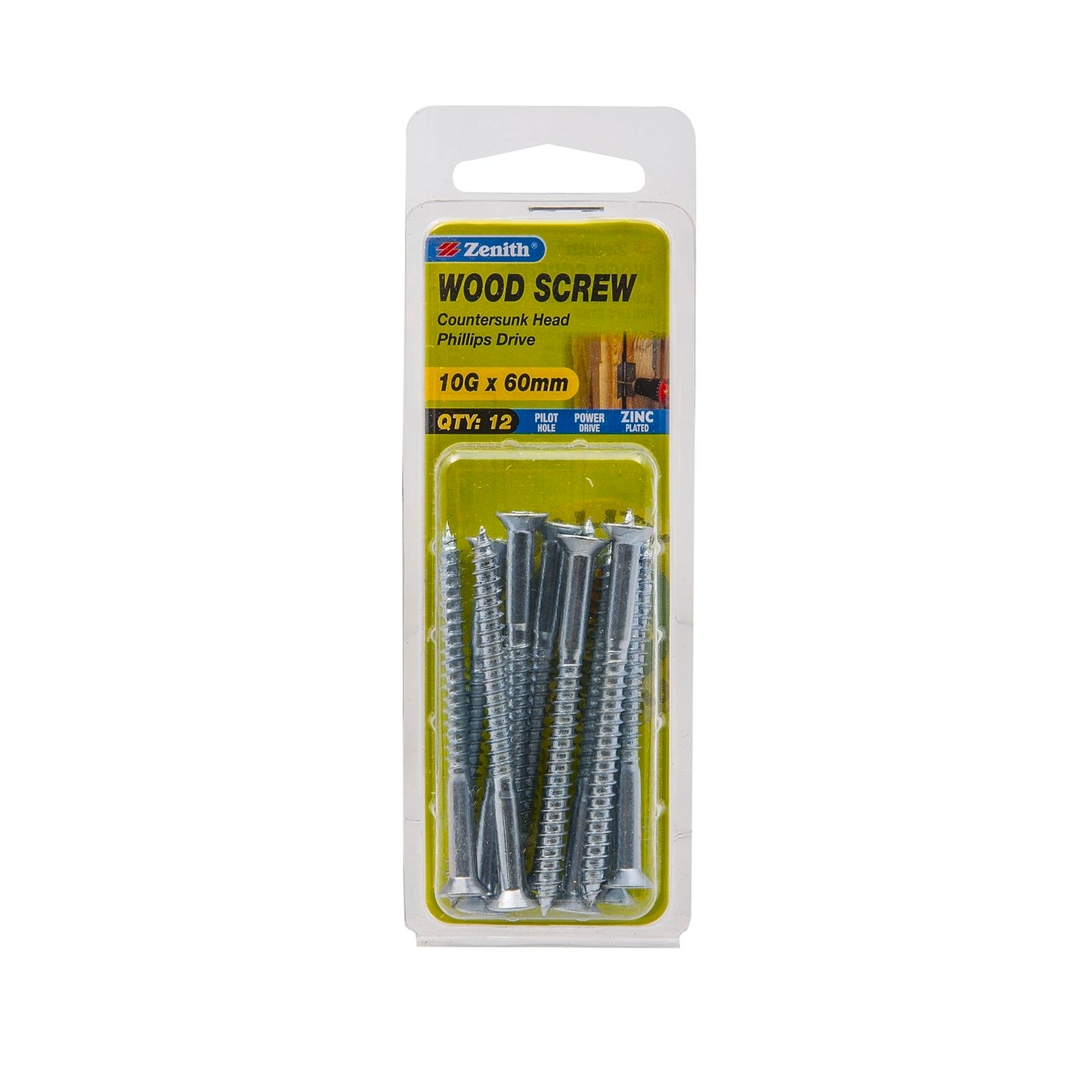 Zenith Wood Screws - 10g x 60mm - Zinc - 12 Pack