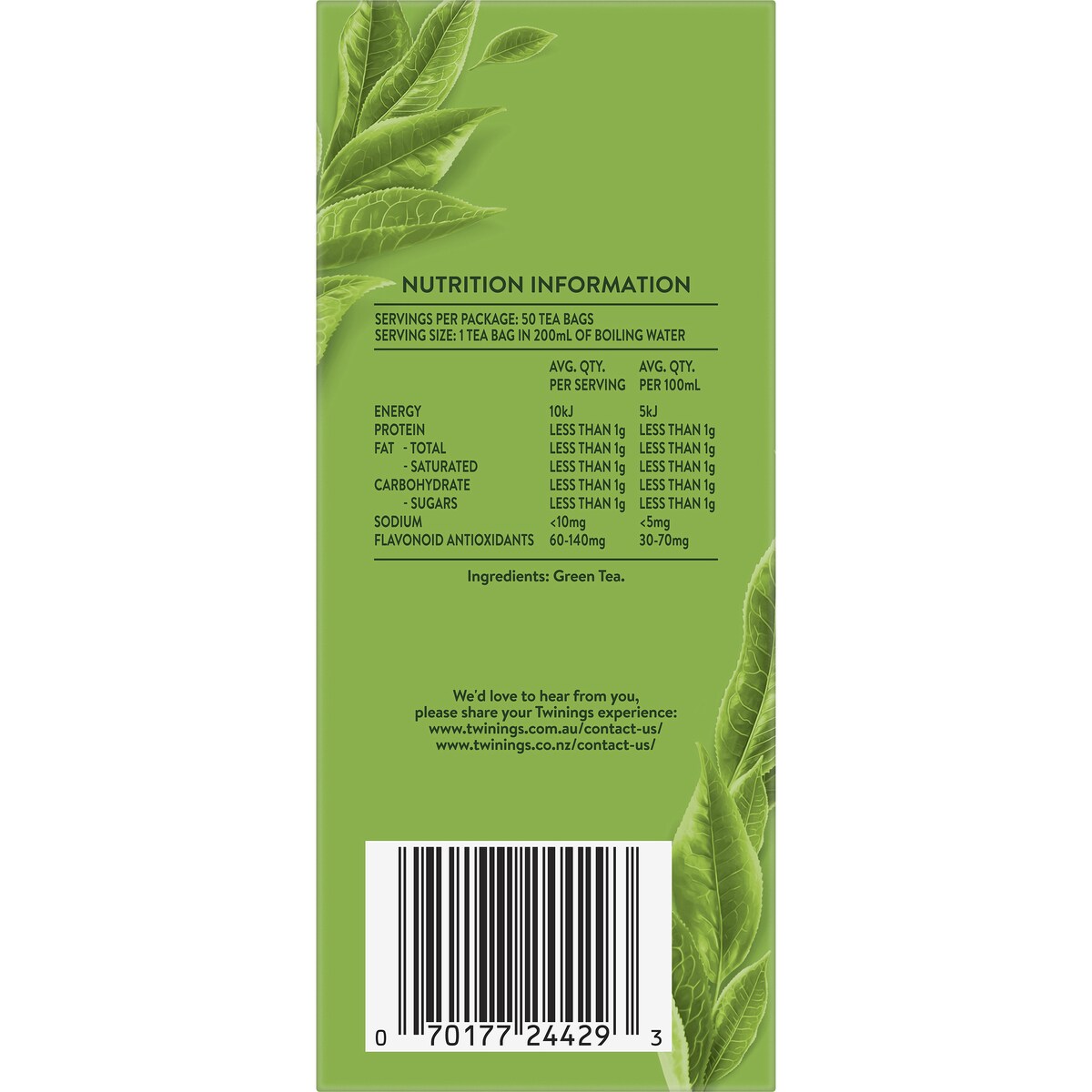 Twinings Pure Green Tea Bags 50 pack