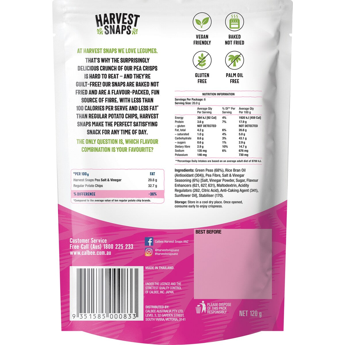 Calbee Harvest Snaps Salt & Vinegar 120g