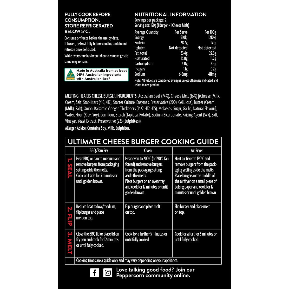 Peppercorn Melting Hearts Burger 300g