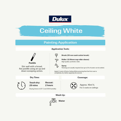 Dulux White Ceiling Paint - 4L
