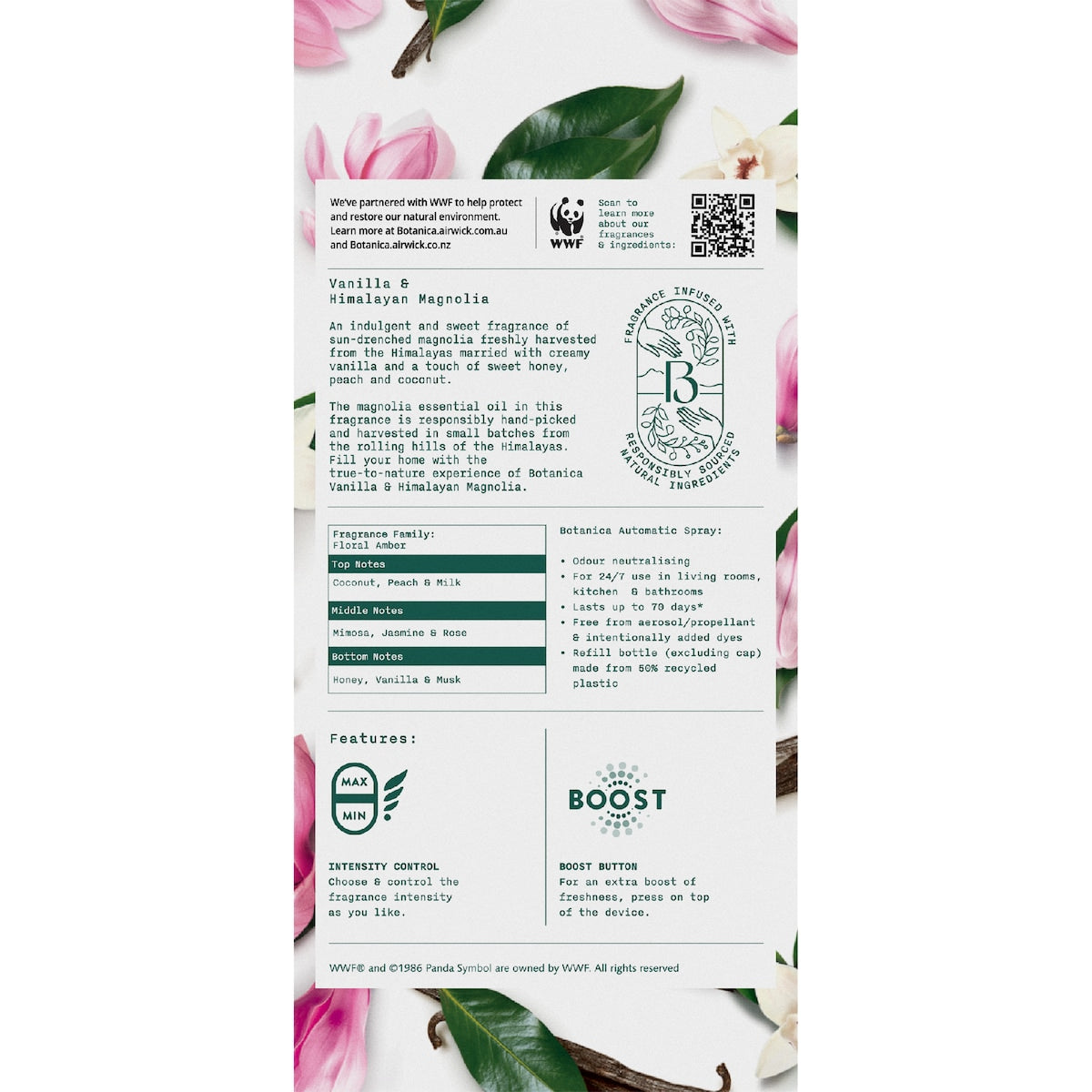 Botanica Auto Air Freshener Vanilla & Himalayan Magnolia 228ml