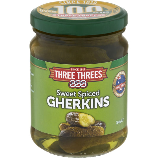 Three Threes Gherkins Sweet Spiced 260g
