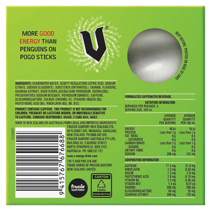 V Energy Sugar Free 250ml X 4 Pack
