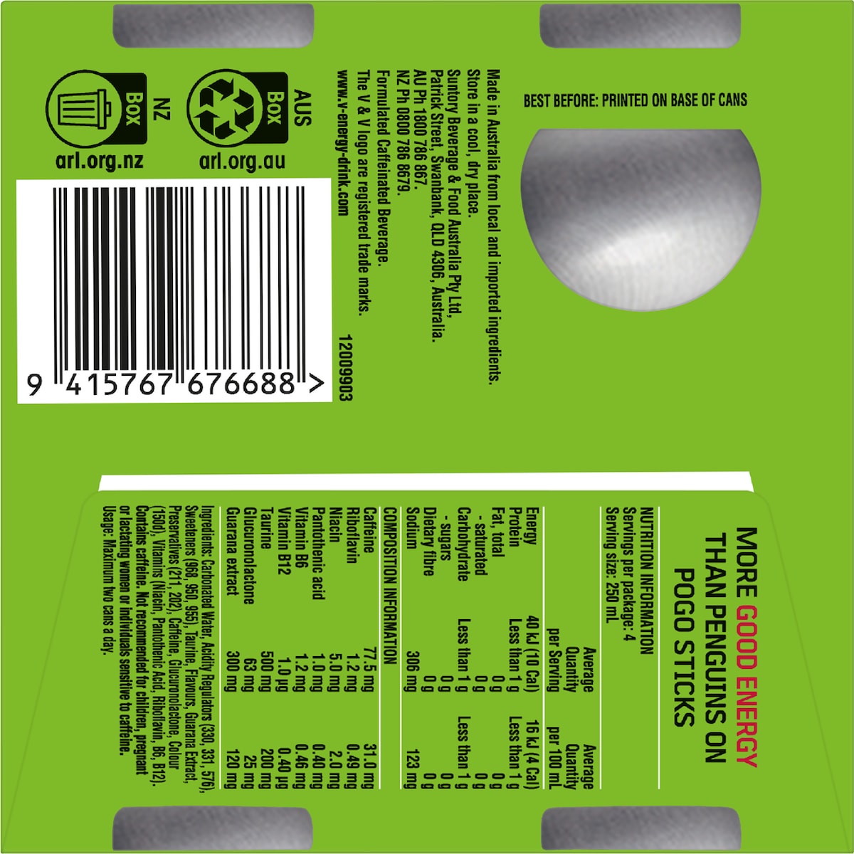 V Energy Sugar Free 250ml X 4 Pack