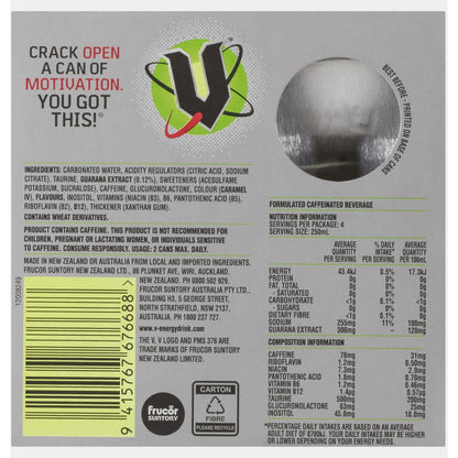 V Energy Sugar Free 250ml X 4 Pack