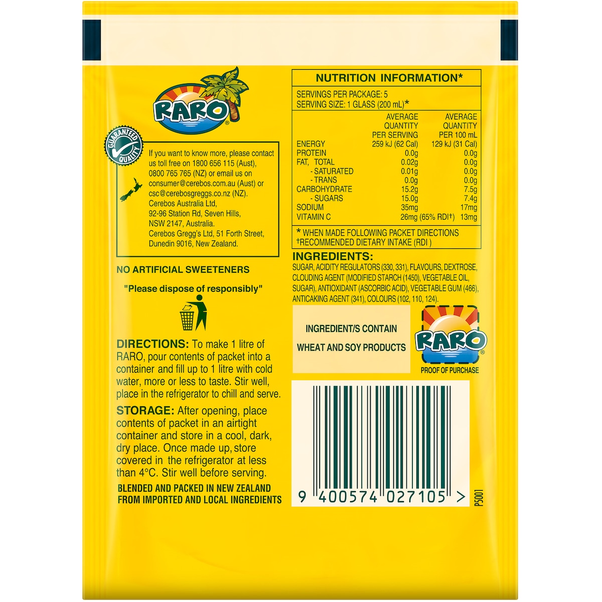 Raro Sweet Navel Orange Flavoured Beverage Mix 80g