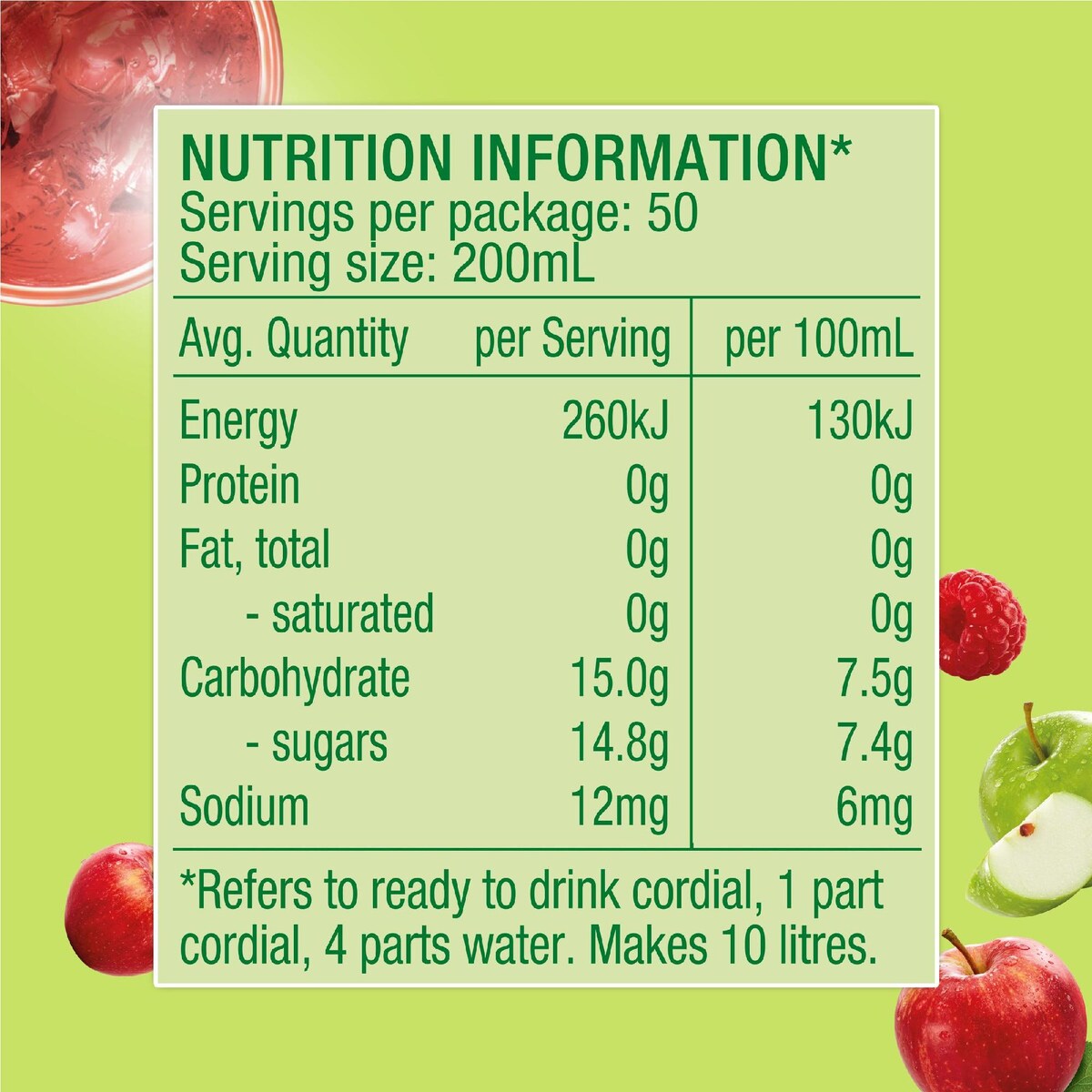 Golden Circle Cordials Apple Raspberry Cordial 2l
