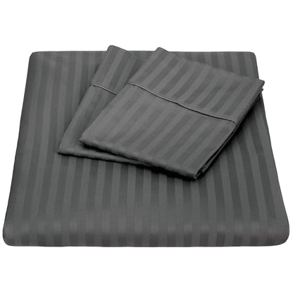 Kensington 1200 Thread Count Stripe Cotton Sheet Set Double Charcoal