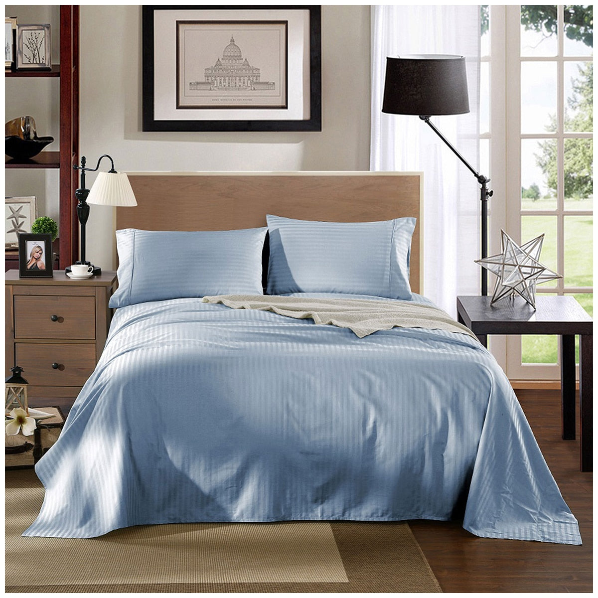 Kensington 1200 Thread Count Stripe Cotton Sheet Set Double Chambray