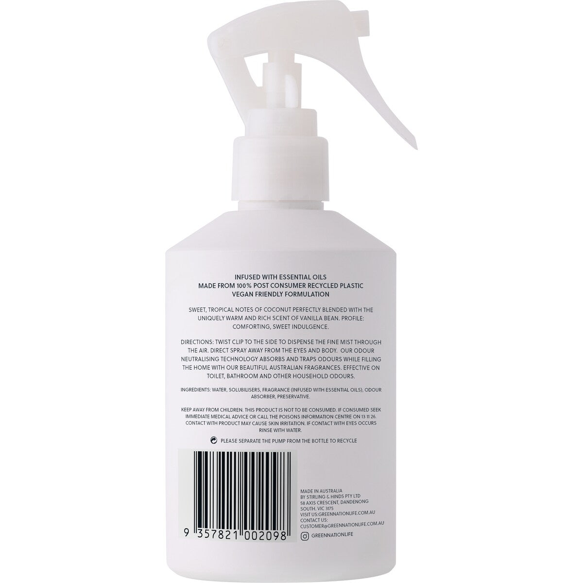 Green Nation Air Freshener Spray Vanilla + Coconut 200mL