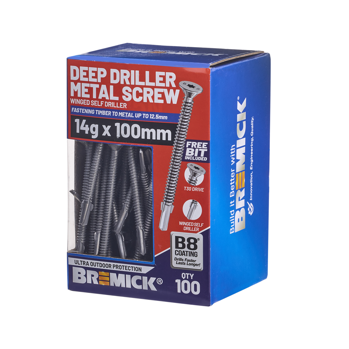 Bremick Metal Deep Driller Screw - 14g x 100mm - 100 Pack