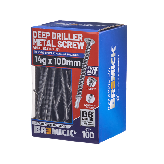 Bremick Metal Deep Driller Screw - 14g x 100mm - 100 Pack