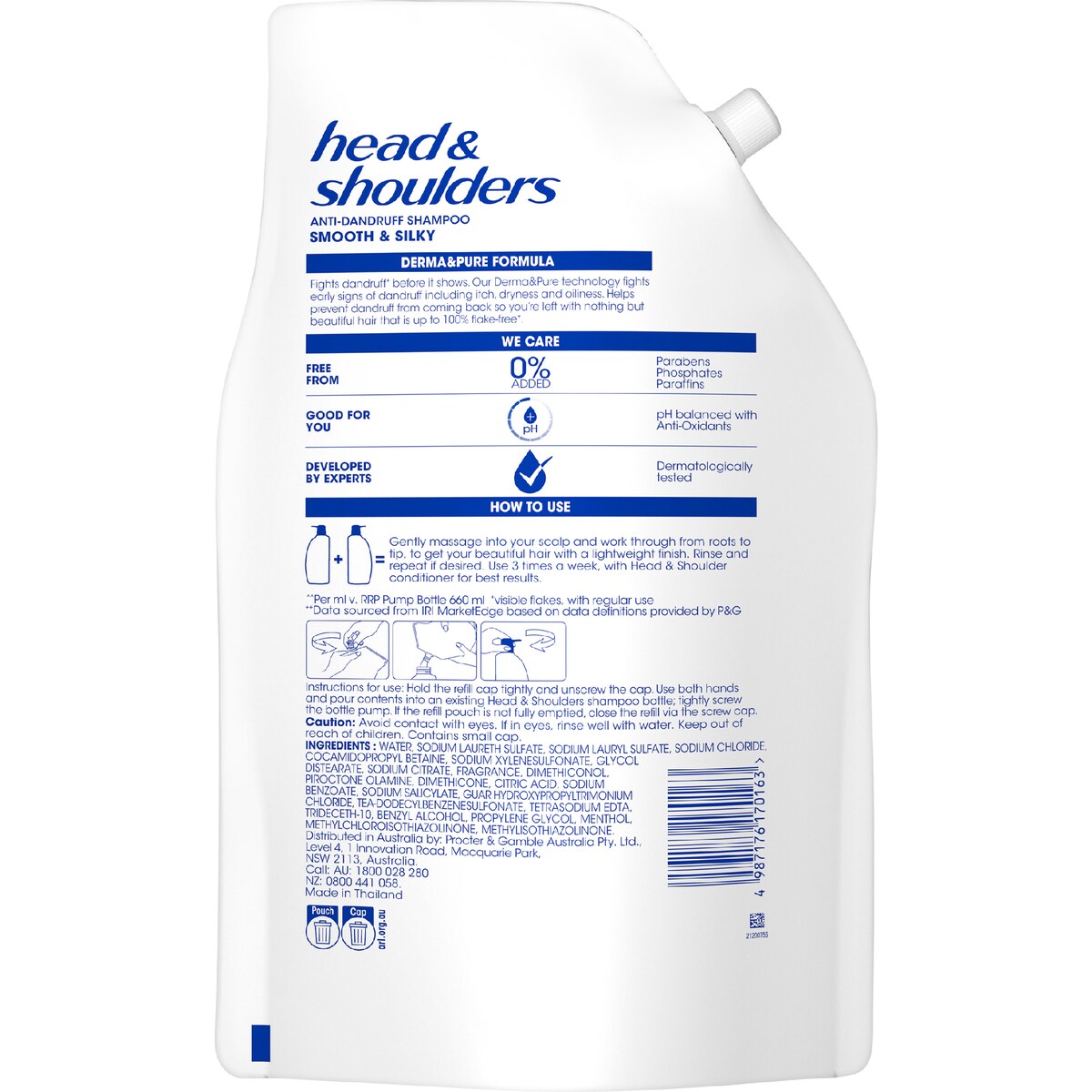 Head & Shoulders Smooth & Silky Refill Shampoo 1.1L