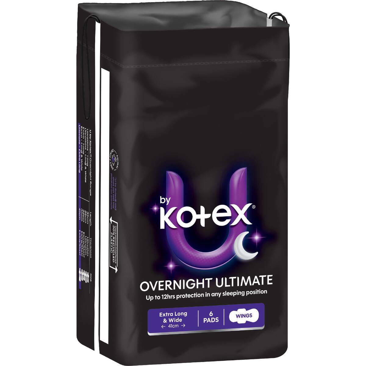 U By Kotex Overnight Ultimate Pads With Wings 6 Pack
