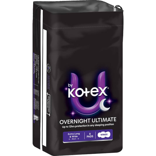 U By Kotex Overnight Ultimate Pads With Wings 6 Pack