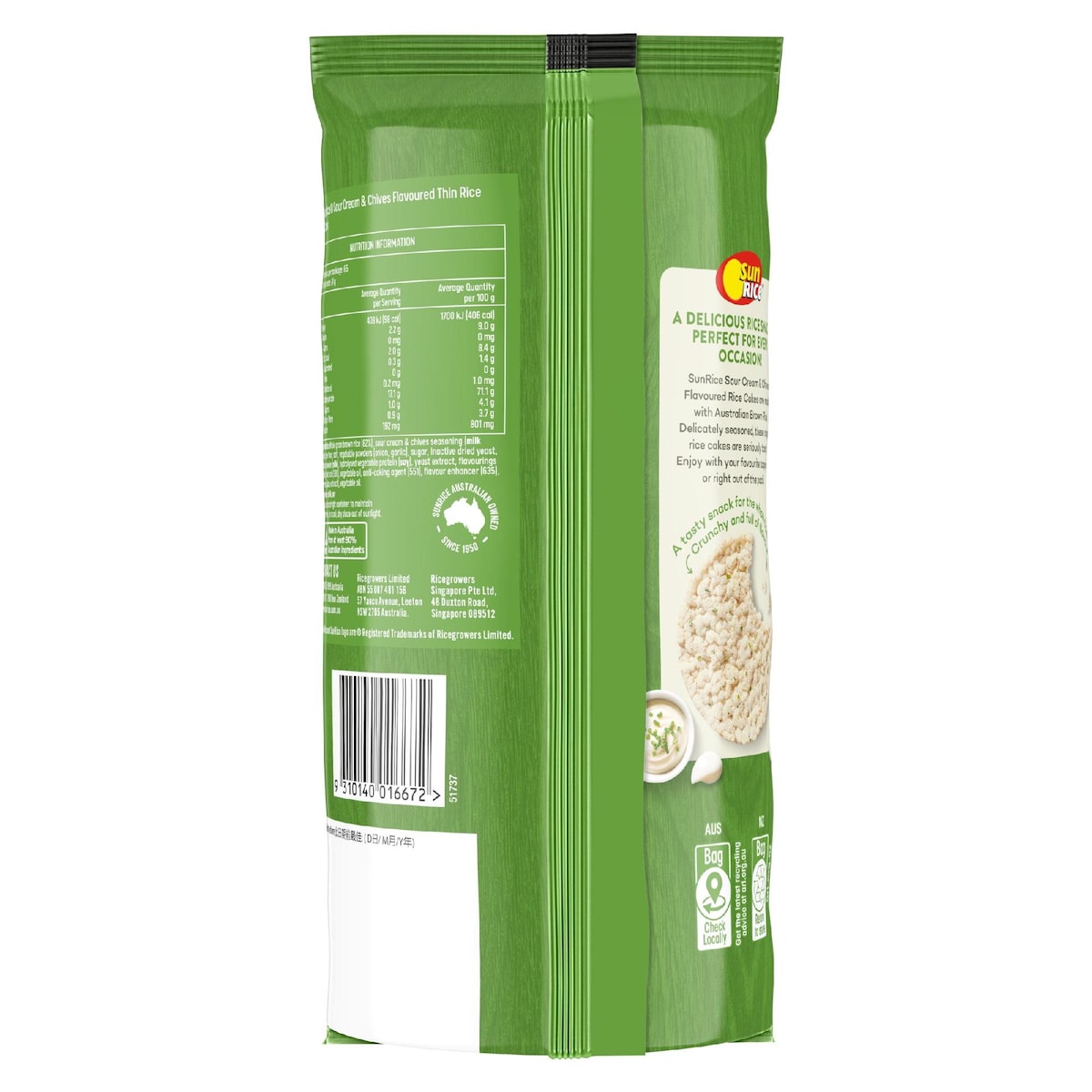 Sunrice Thin Rice Cakes Sour Cream & Chives 160g