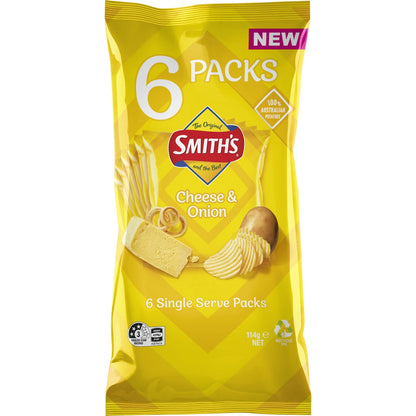 Smith's Crinkle Cut Potato Chips Multipack of 6 Cheese & Onion 114g