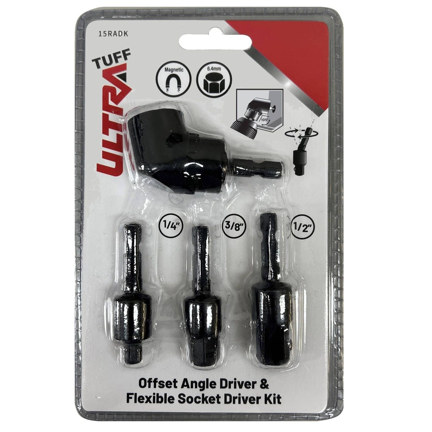 Ultra Tuff Angle Driver & Adjustable Socket Adaptor Kit - 105°