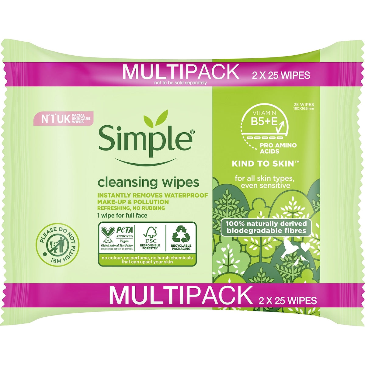 Simple Cleansing Facial Wipes 50 Pack