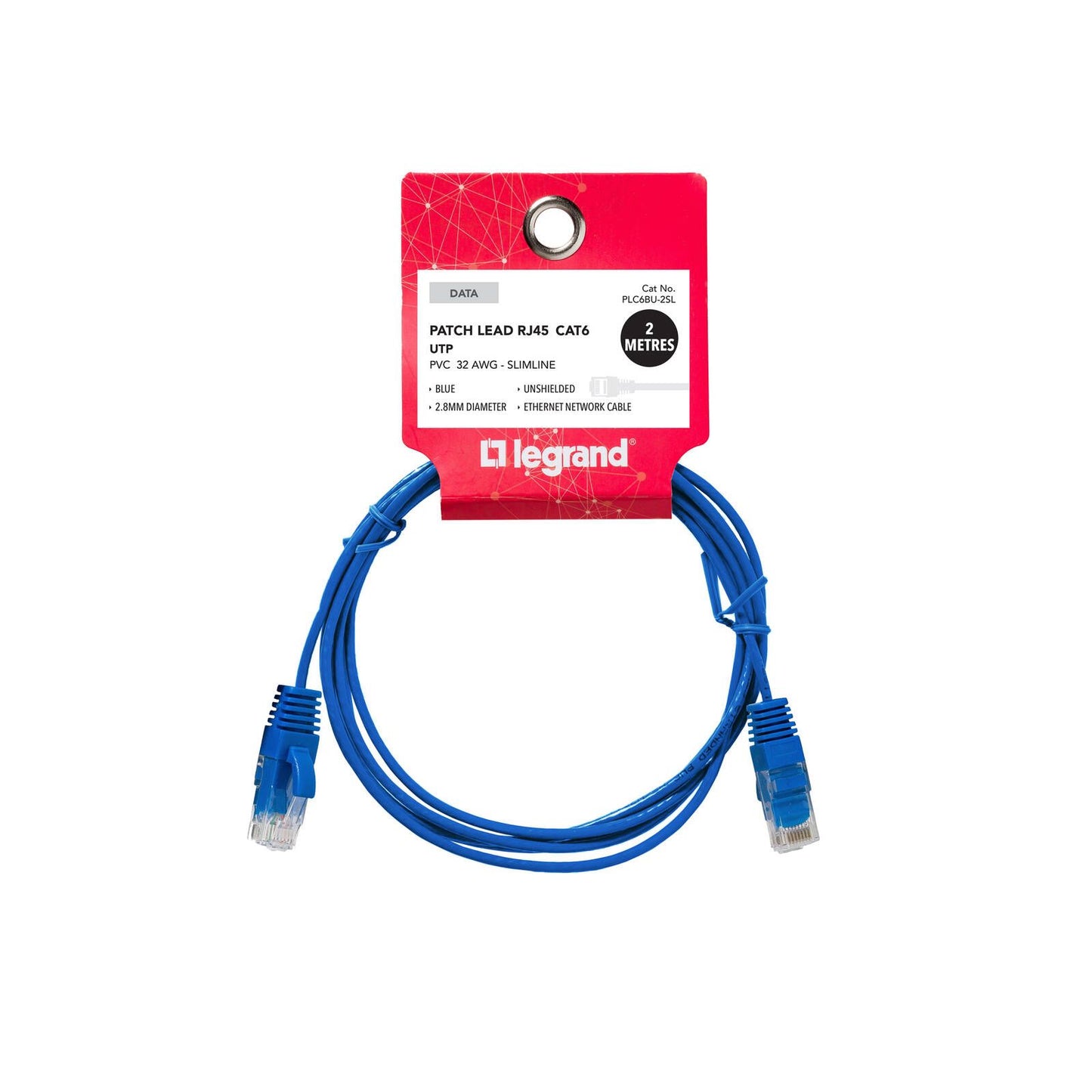 Legrand 2m Cat 6 RJ45 UTP Slimline Patch Lead - Blue