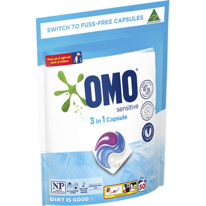 Omo Sensitive Laundry Liquid Capsules Detergent 50 Pack