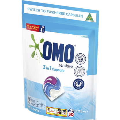 Omo Sensitive Laundry Liquid Capsules Detergent 50 Pack