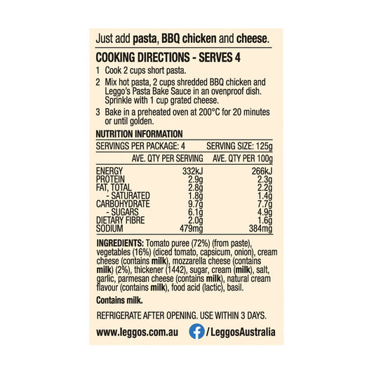 Leggos Creamy Tomato & Mozzarella Pasta Bake Sauce | 500g