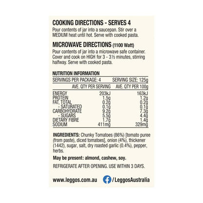 Leggo's Roasted Garlic with Chunky Tomato & Onion Pasta Sauce - 500g
