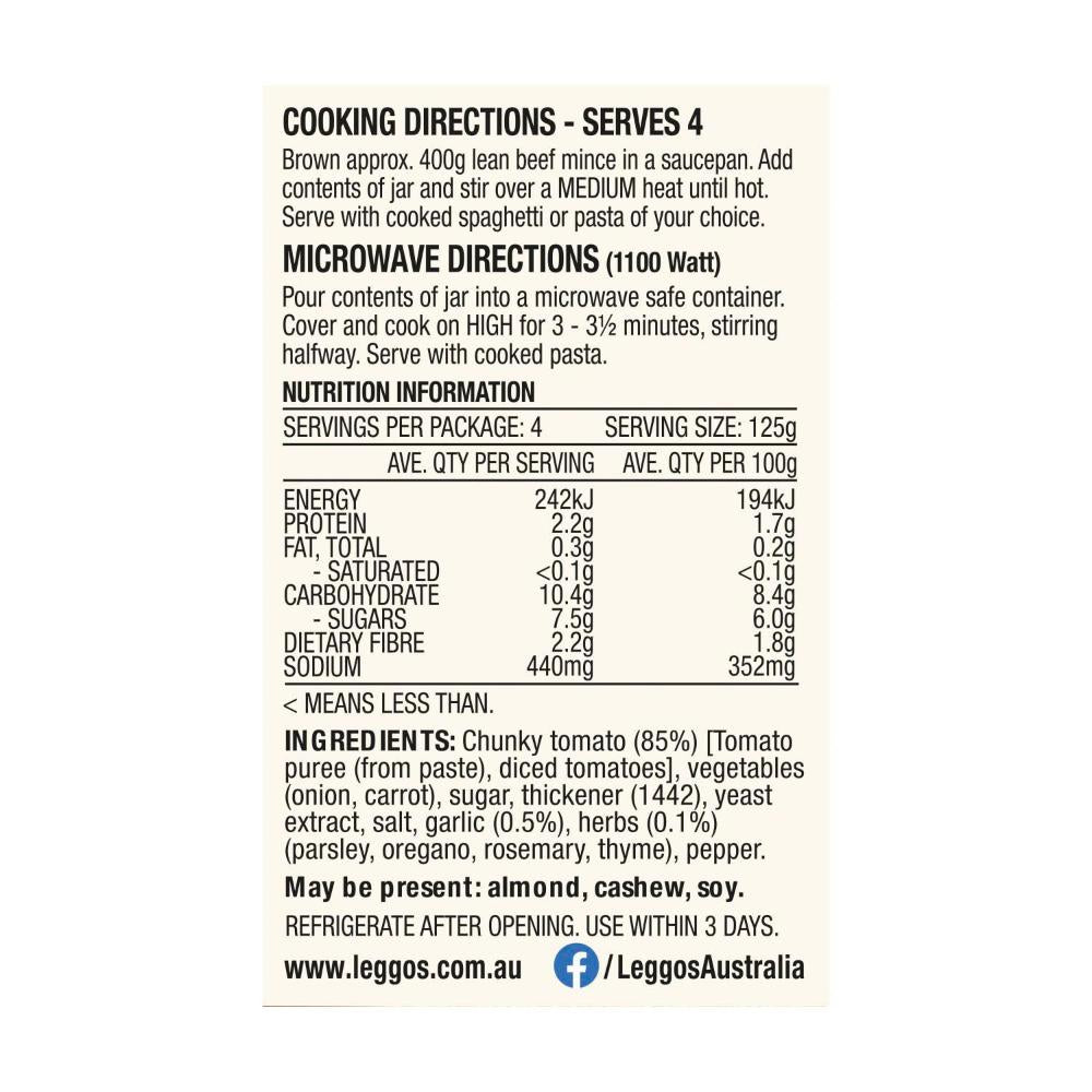 Leggo's Bolognese With Chunky Tomato Garlic & Herbs Pasta Sauce - 500g