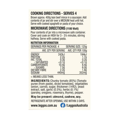 Leggo's Bolognese With Chunky Tomato Garlic & Herbs Pasta Sauce - 500g