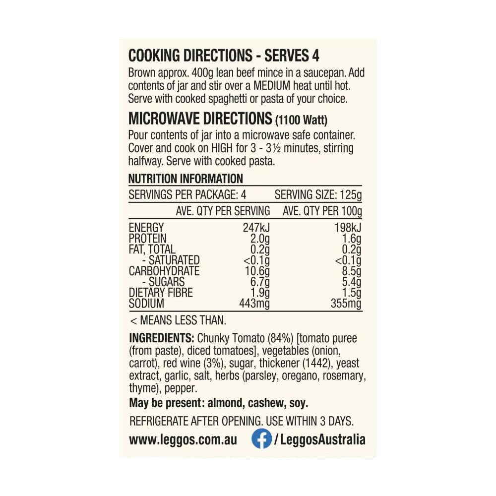 Leggo's Bolognese With Red Wine Pasta Sauce - 500g