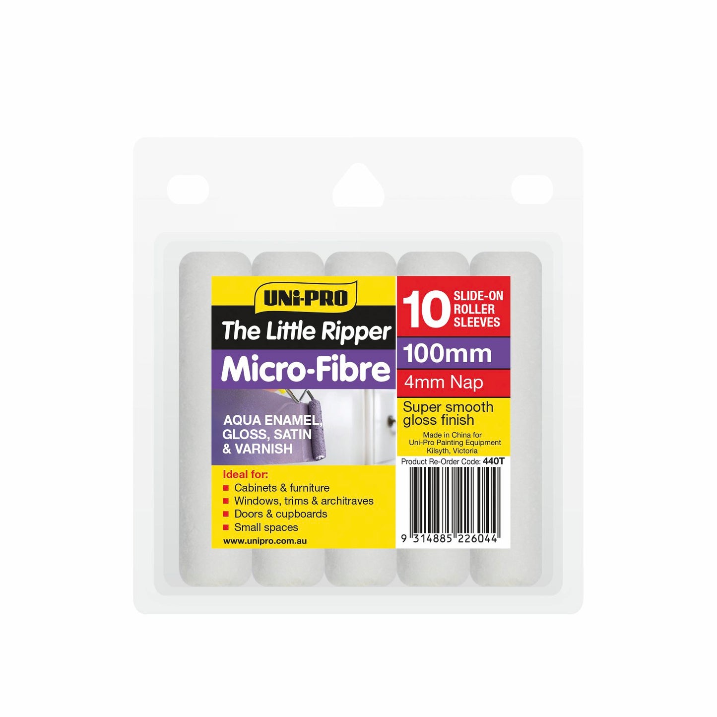 UNi-PRO Microfibre Mini Roller Covers - 100mm - 4mm Nap - 10 Pack