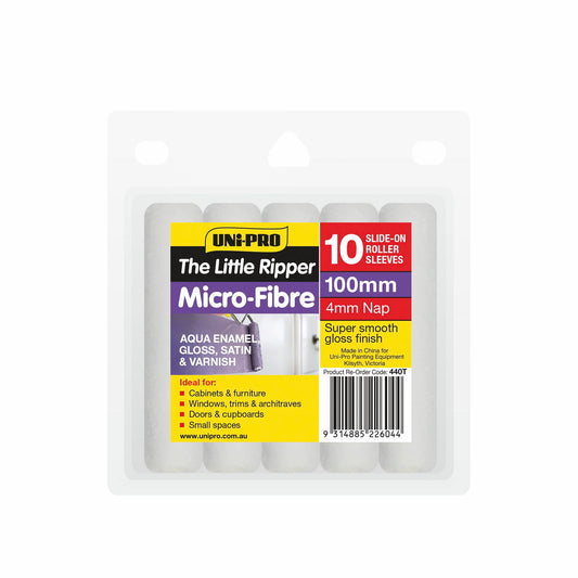UNi-PRO Microfibre Mini Roller Covers - 100mm - 4mm Nap - 10 Pack