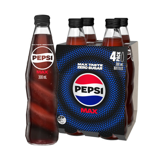 Pepsi Max No Sugar Soft Drink Cola Multipack 300ml - 4 Pack