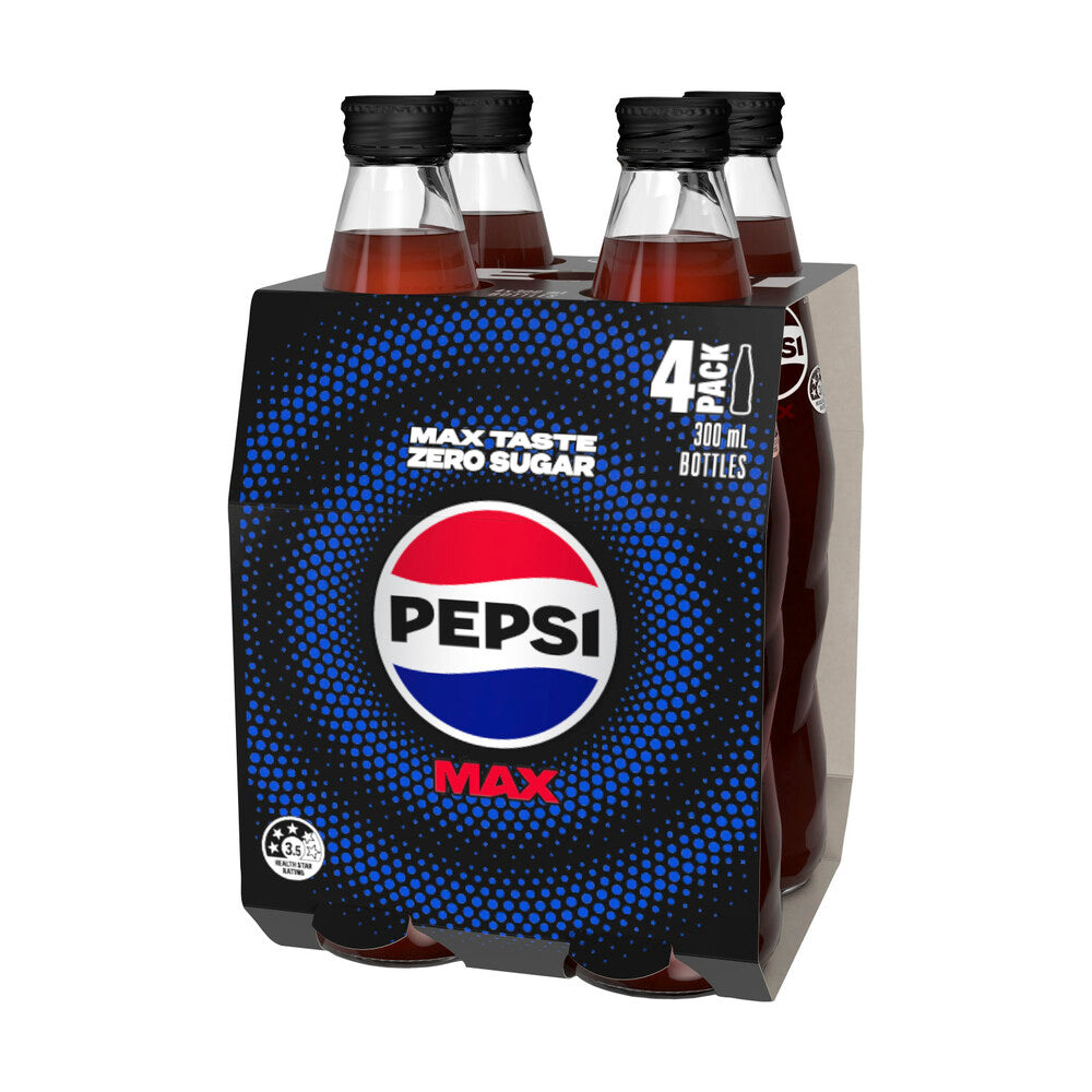 Pepsi Max No Sugar Soft Drink Cola Multipack 300ml - 4 Pack