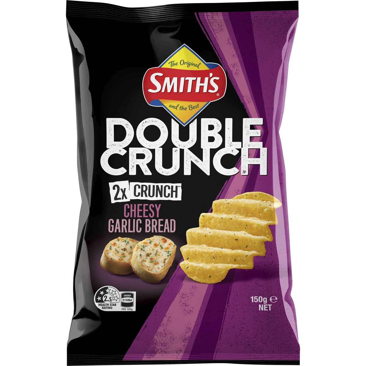 Smith's Double Crunch Potato Chips Share Pack Garlic Bread 150g