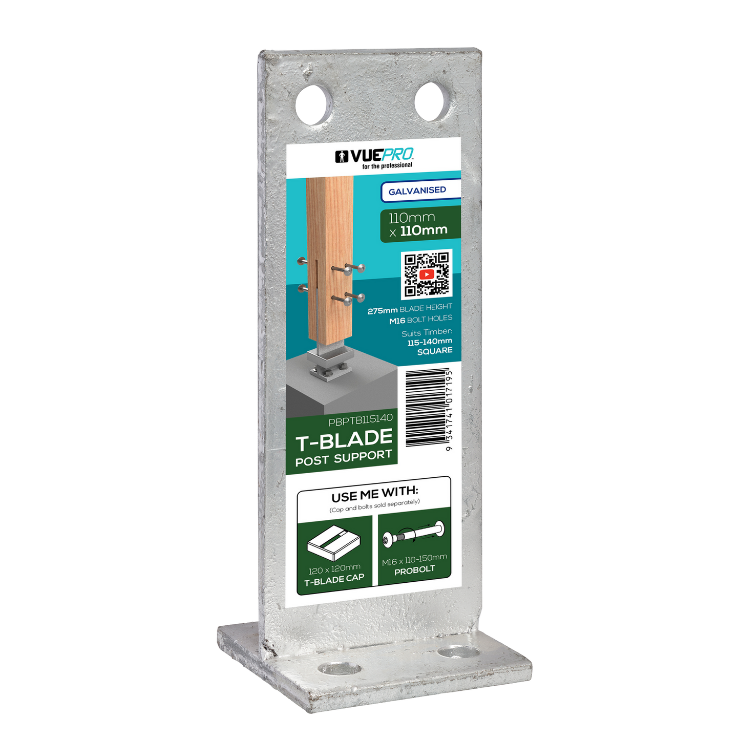 Vuepro Galvanised T Blade Support - 110 x 110mm